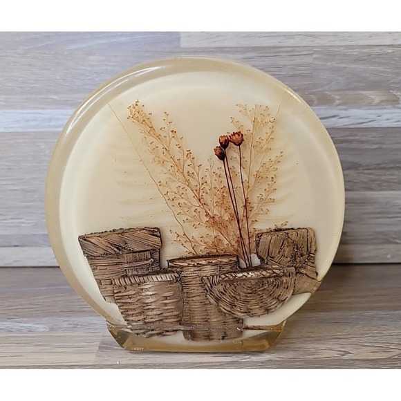 MCM Vintage Boho Lucite Resin Baskets Plants Dried Flowers 5" Napkin Holder - Picture 3 of 6